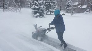 Pushing through the snow.