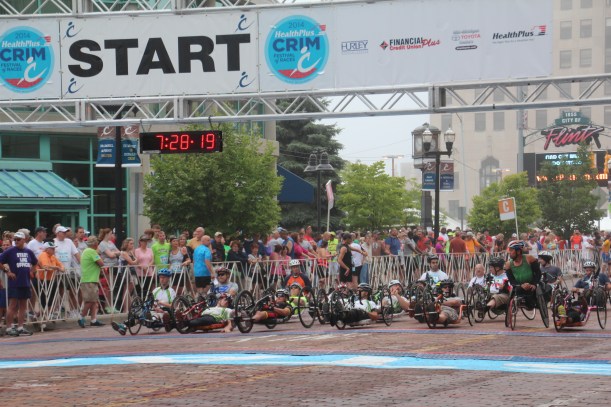 The wheelers get ready to start their race.