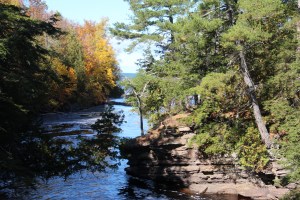 The river meets the lake.
