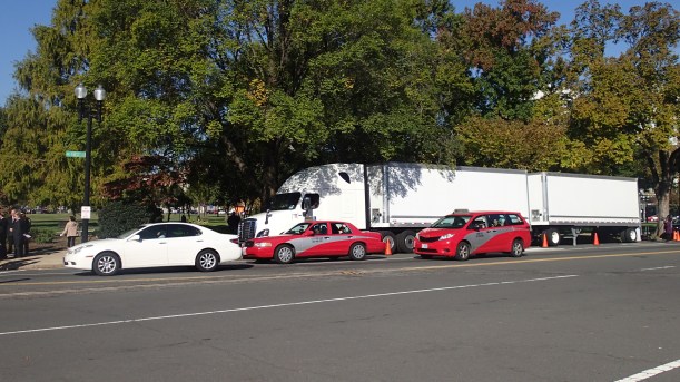 A double 33 parked in DC.