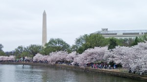 Washington watches over the crowds.