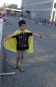 Superhero giving out high fives
