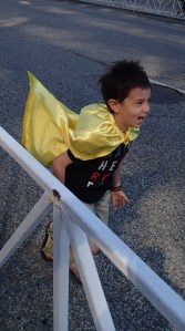 Superhero sees his mom coming!