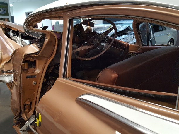 In the lobby of IIHS.  No airbags in the old days.