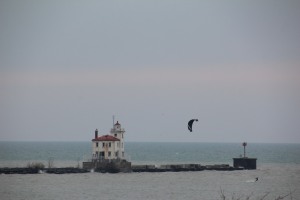 It was a cold day but people were kite surfing out there!